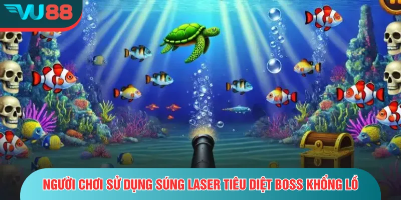 Bắn cá H5 – Trò Chơi Giải Trí Hấp Dẫn Dành Cho Mọi Người Người chơi sử dụng súng laser tiêu diệt boss khổng lồ