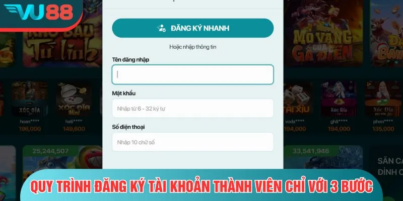Vu88 Quy trình đăng ký tài khoản thành viên chỉ với 3 bước